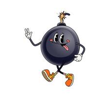 Bomb with burning wick groovy foolish character vector
