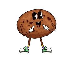 Funny groovy chocolate cookie dessert character vector