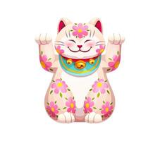 Charming cartoon Maneki Neko with floral pattern vector