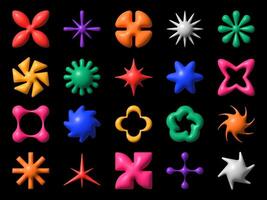 3D Y2K brutalism shapes abstract geometric figures vector