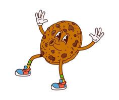 Cartoon groovy chocolate cookie retro character vector