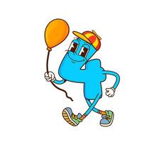 Cartoon number four groovy character with balloon vector