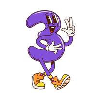 Groovy math number three 3 retro cartoon character vector