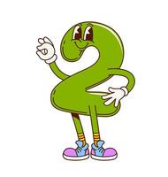 Groovy math number two 2 retro cartoon character vector