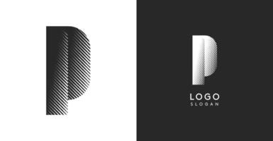 P letter. Sharp contrast monogram strike diagonal hatching for industrial yet modern look. High bold logo template. Logotype concept design for brand in tech, architecture, fashion vector