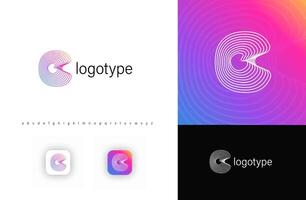 Blending lines in letter C, rounded geometric stripes logo for tech identity, branding, creative posters. logotype. vector
