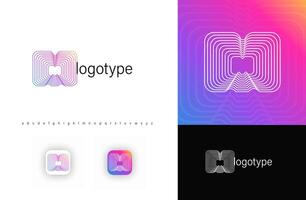 Blending lines in letter M, rounded geometric stripes logo for tech identity, branding, creative posters. logotype. vector