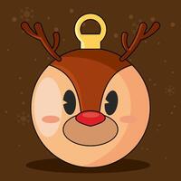 Reindeer ornament with cute face and red nose for Christmas, vector