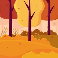 Colorful autumn trees with falling leaves in a forest, vector