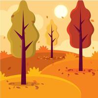 Autumn landscape with colorful trees and sunny skies, vector
