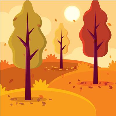 Autumn landscape with colorful trees and sunny skies,