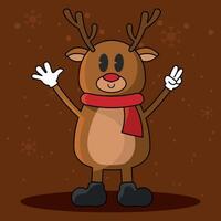 Cute reindeer with scarf and happy expression, vector