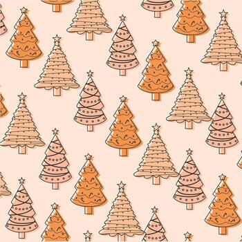 Christmas tree pattern with different tree designs on green, vector