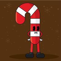 Cheerful candy cane character with red stripes for Christmas, vector
