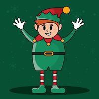 Happy Christmas elf with open arms and festive outfit, vector