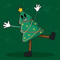 Playful Christmas tree character with cheerful expression, vector