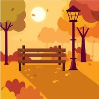 Park bench under a tree with a street lamp, vector