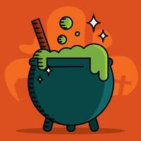 Cauldron with green potion bubbling for Halloween design, vector