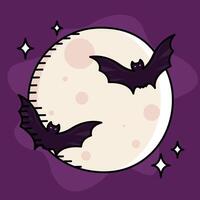 Bats flying around the moon for Halloween night theme, vector