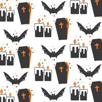 Halloween coffin, bat, candle, and spooky pattern, vector