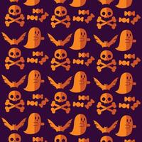 Halloween ghost, skull, and candy spooky pattern, vector