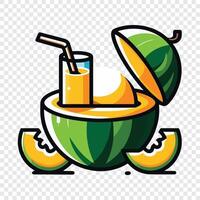 A melon with a drink and slices of fruit vector