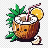 Coconut drink with a straw and a slice of lemon vector