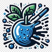 Blue apple with a spoon and leaves on it vector