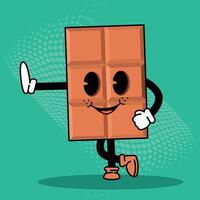 Chocolate bar cartoon character with friendly expression, vector