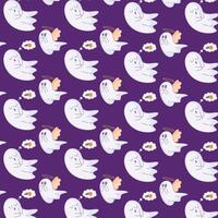 Ghosts dreaming of candy and angels in Halloween pattern, vector