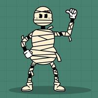 Mummy cartoon character with bandages in proud pose, vector