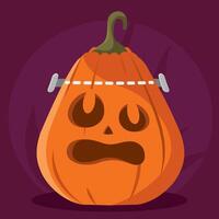 Halloween pumpkin with stitched forehead and scared face, vector
