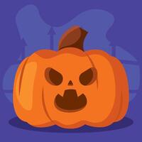Fierce jack-o-lantern pumpkin with angry expression, vector