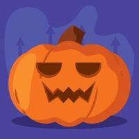 Jack-o-lantern pumpkin with sharp teeth and slanted eyes, vector