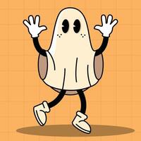 Cartoon ghost character raising hands in playful pose, vector