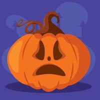 Sad jack-o-lantern pumpkin with a worried face, vector
