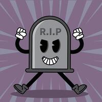 Cartoon tombstone character with clenched fists and a grin, vector
