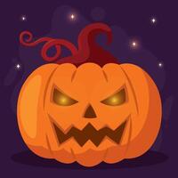 Scary jack-o-lantern pumpkin with angry face, vector