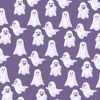 Playful ghost pattern with funny expressions and Boo text, vector