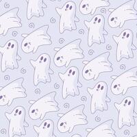 Cute ghost pattern with kissing ghosts and swirls, vector
