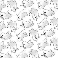 Halloween ghost pattern with devil and vampire characters, vector