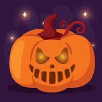 Grinning jack-o-lantern pumpkin with a skull face, vector