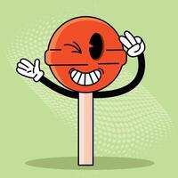 Lollipop cartoon character winking and smiling, vector