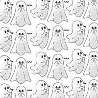 Cartoon ghost pattern with kissing and laughing characters, vector