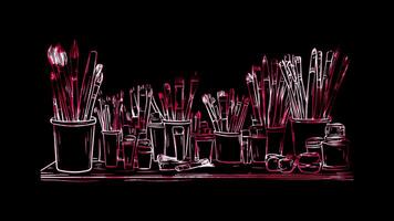 Neon frame effect, Paint Palette Represents painting and color mixing on black background video