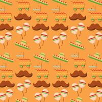 Pinata, mustache, and maracas colorful Mexican pattern, vector