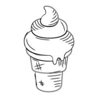 Hand-drawn ice cream cone with melting scoop vector