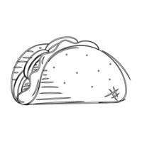 Hand-drawn taco with lettuce and meat filling sketch vector