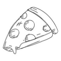 Hand-drawn pizza slice with pepperoni toppings sketch vector