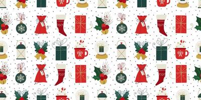 Christmas seamless pattern with colorful festive elements. Repeating festive background. vector